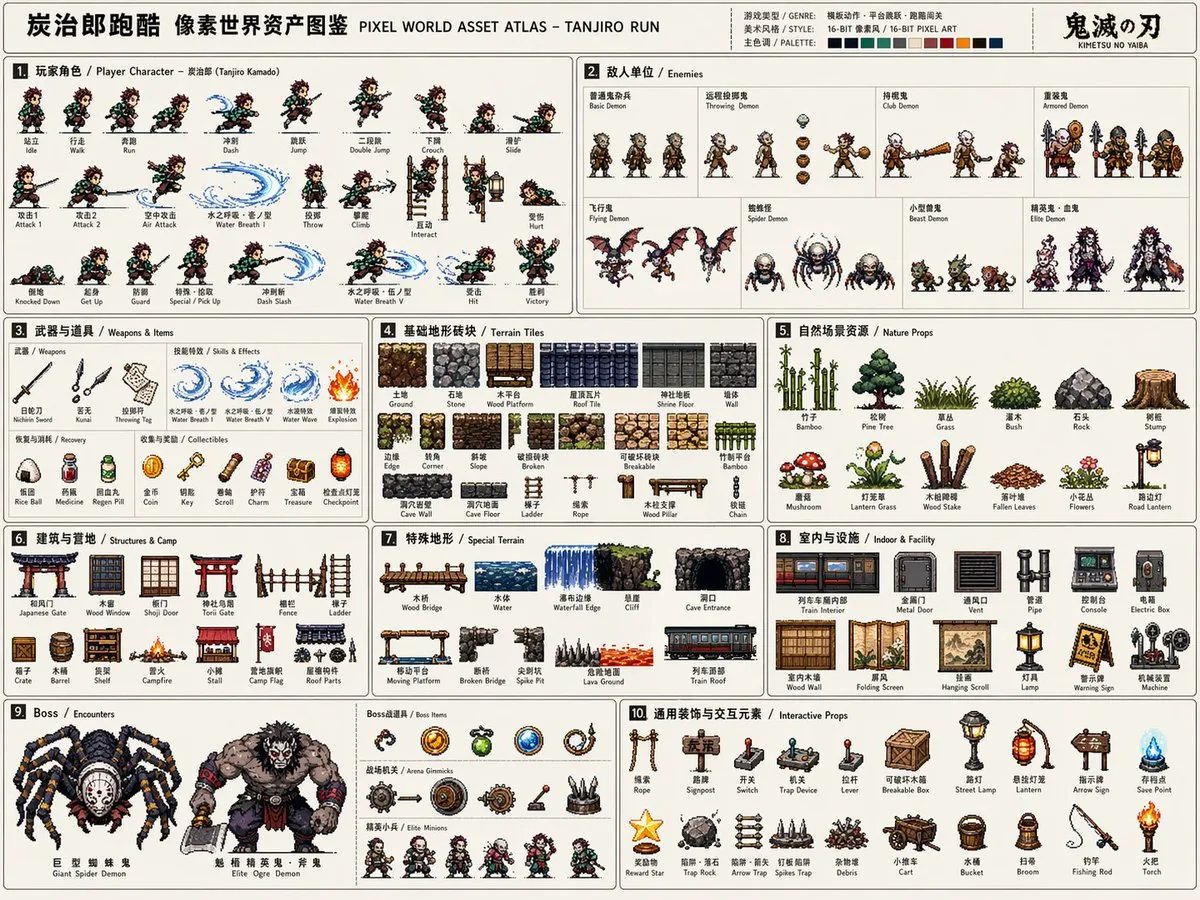Pixel Game Asset Atlas Template reference
