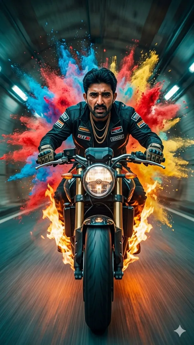 Cinematic Biker Powder Explosion reference