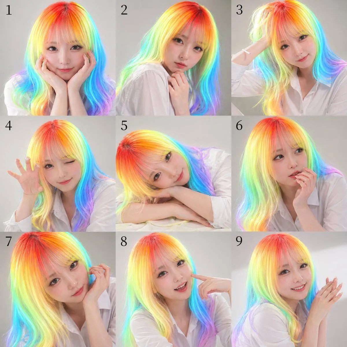 Nine-Panel Rainbow Hair Portrait Sheet reference