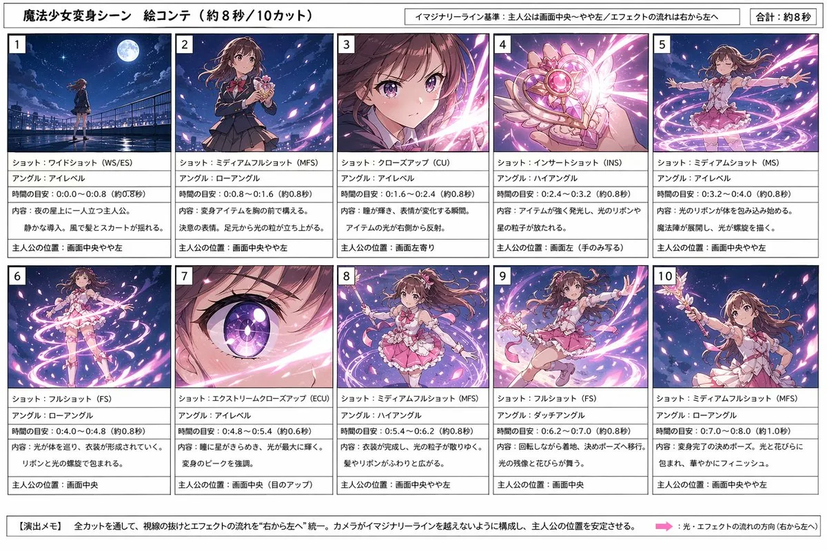 Magical Girl Transformation Storyboard reference