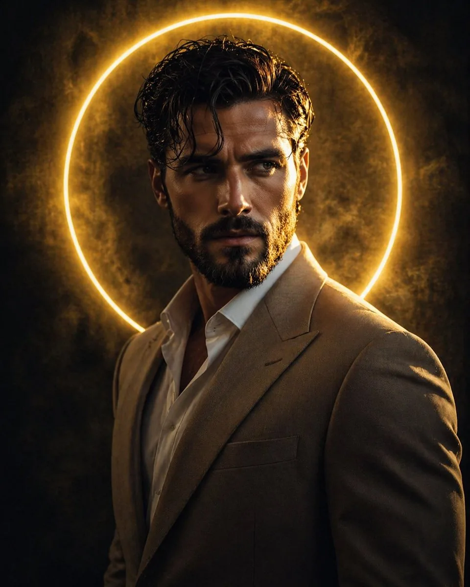 Cinematic Male Portrait with Neon Halo reference