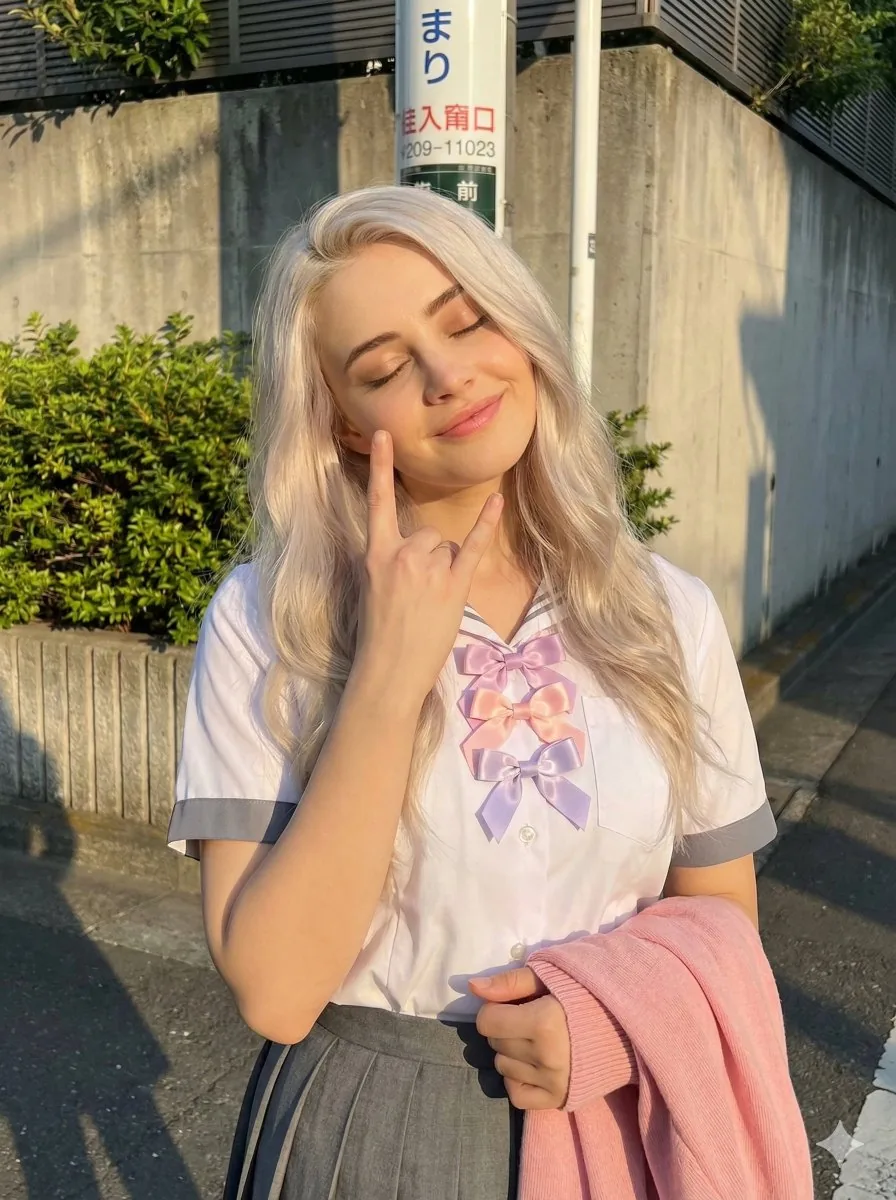 Golden Hour School Uniform 'Rock On' Portrait - Nano Banana Pro AI Prompt for Social Media Post reference