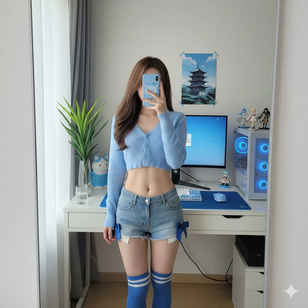 Detailed mirror-selfie otaku room scene - Nano Banana Pro AI Prompt for Social Media Post reference
