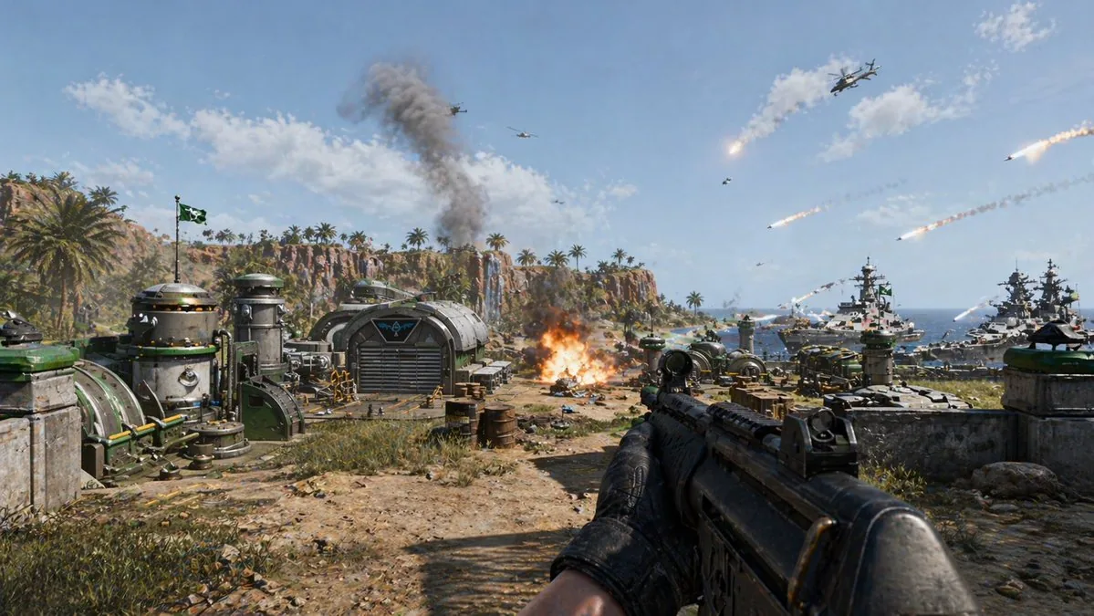 First-Person Tropical Island Warzone reference