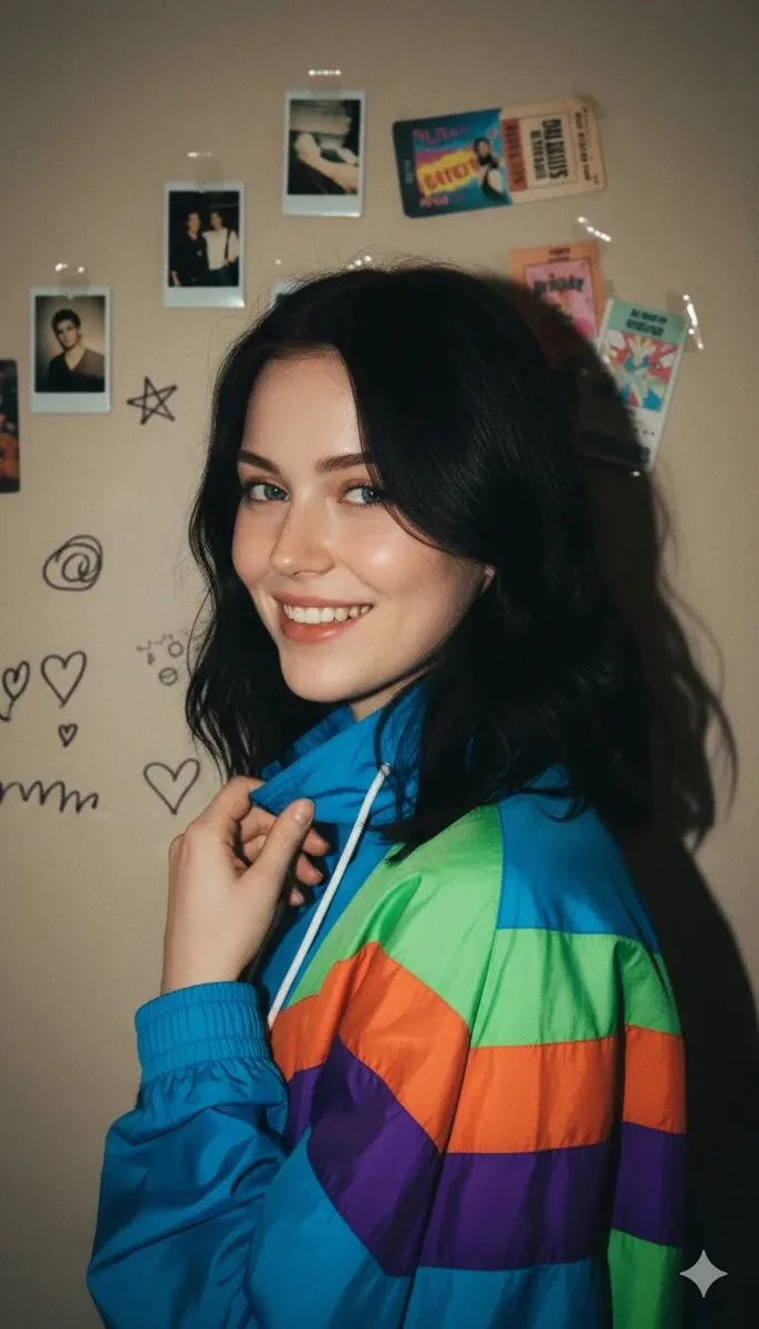90s Retro Windbreaker Portrait with Harsh Flash (Two Prompts) - Nano Banana Pro AI Prompt for Social Media Post reference