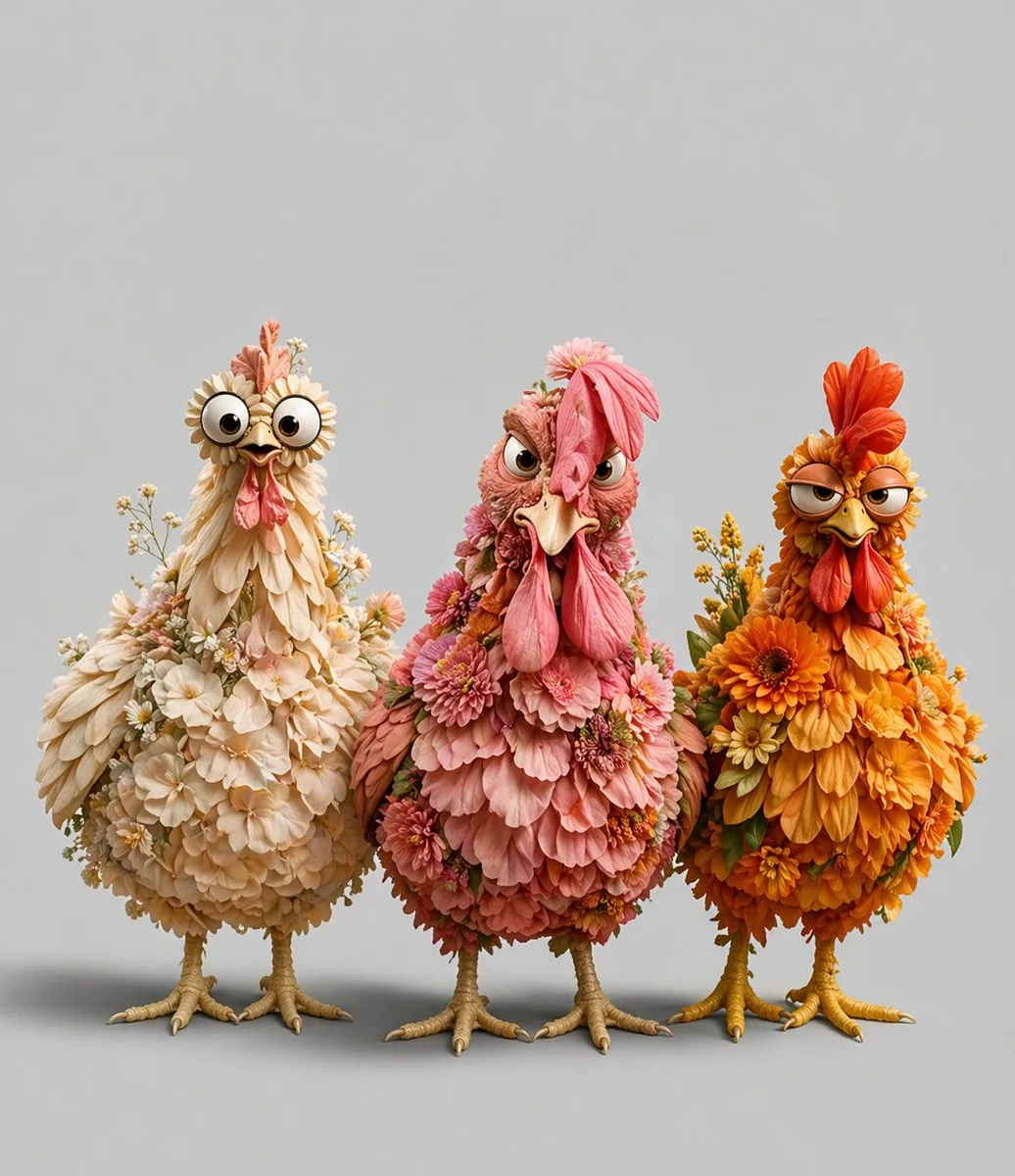Three Floral Chickens Portrait reference