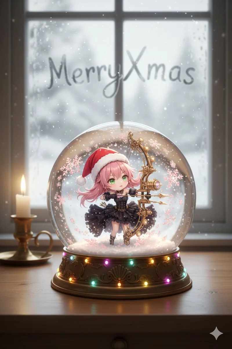 Anime Chibi Character in a Photorealistic Christmas Snow Globe reference