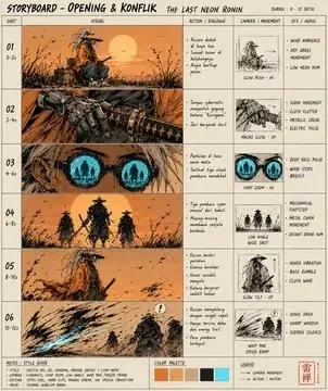 Post-Apocalyptic Ronin Storyboard Sheet reference