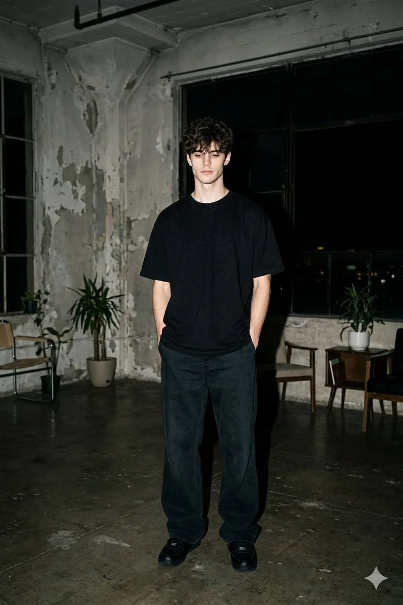 Nighttime Industrial Loft Fashion Shot (35mm Film Aesthetic) reference
