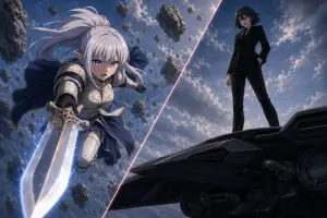 Anime Split-Screen Sword Confrontation