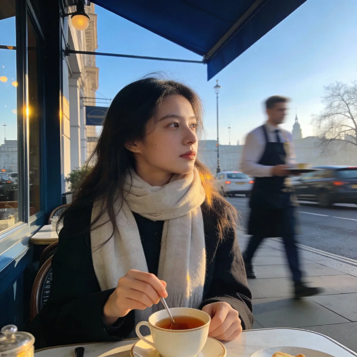 London outdoor restaurant portrait with Nano Banana Pro reference