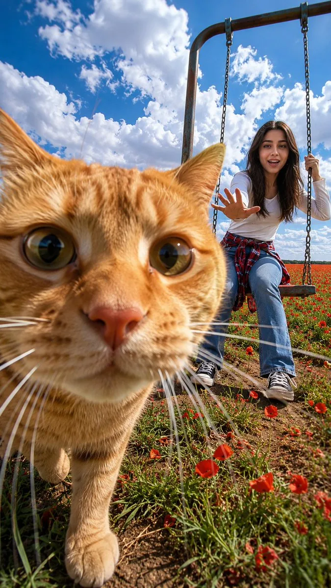 Photobombing Cat Flower Field reference
