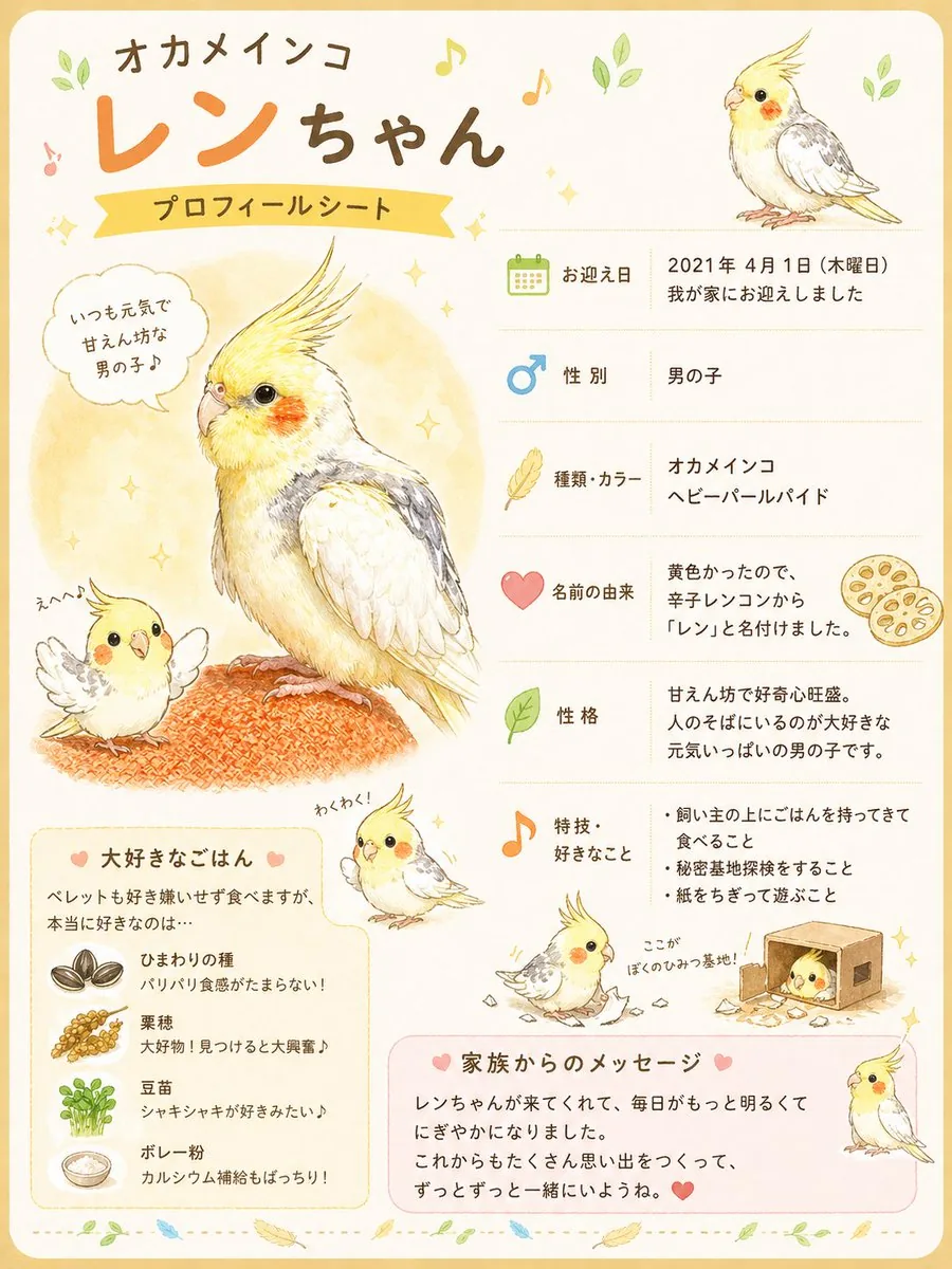 Cute Cockatiel Profile Sheet reference