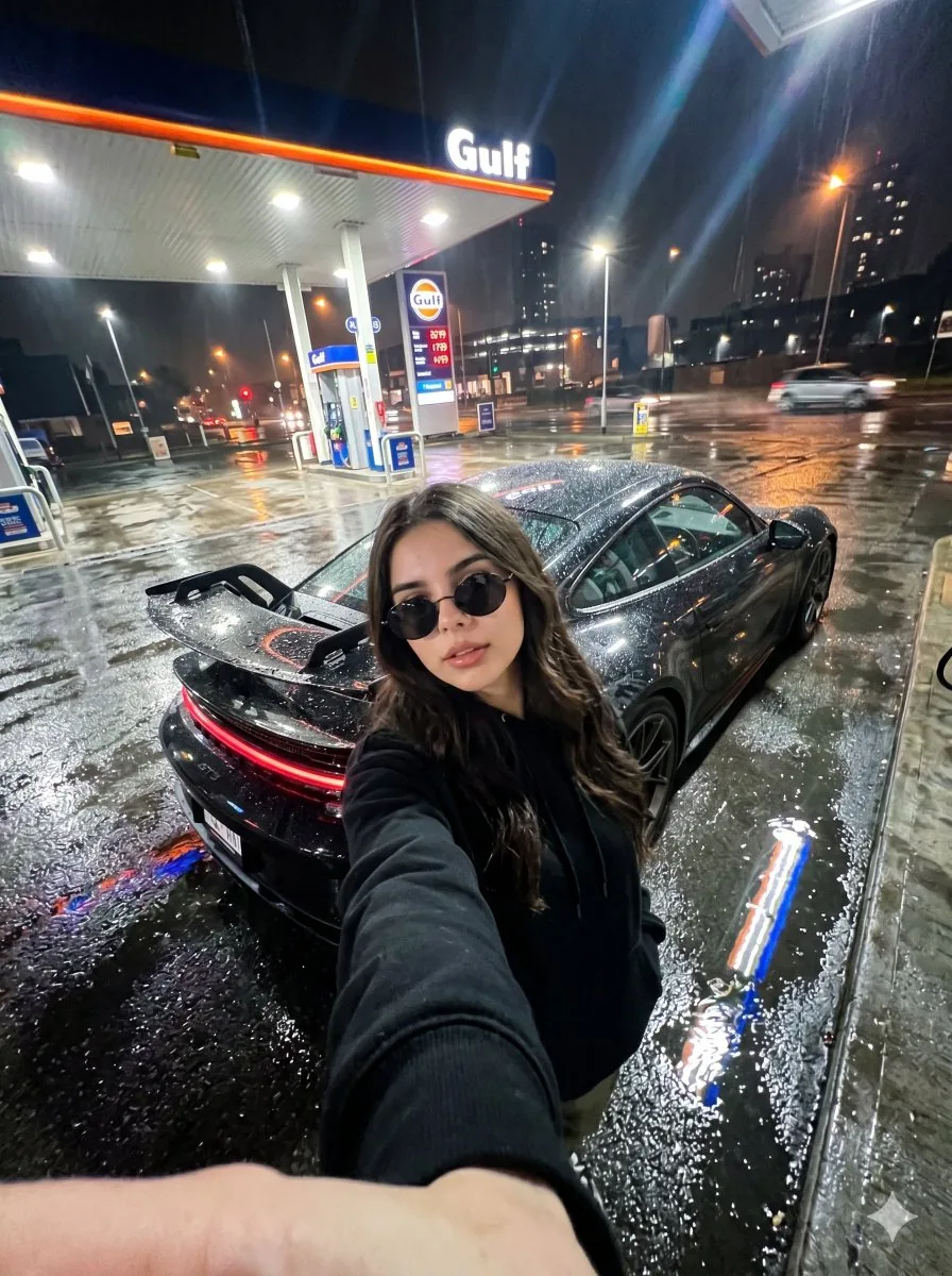 Urban Night Gas Station Portrait - Nano Banana Pro AI Prompt for Social Media Post reference