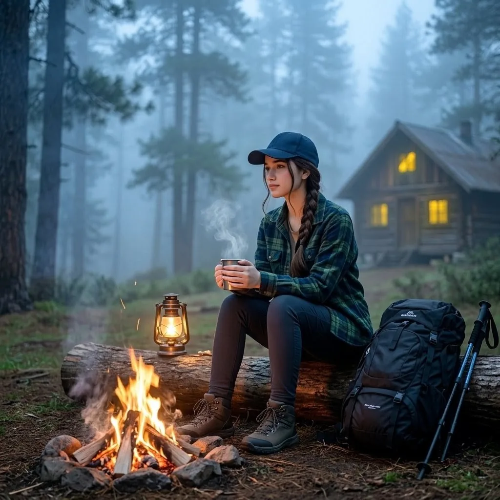 Misty Forest Camping Portrait reference