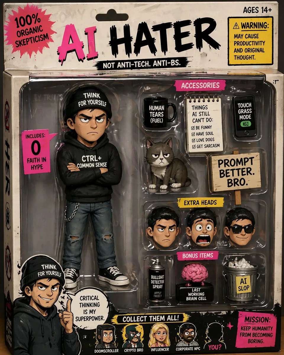 Satirical AI Hater Action Figure reference
