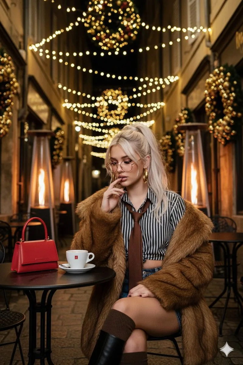 Cozy Christmas Cafe Portrait - Nano Banana Pro AI Prompt for Social Media Post reference