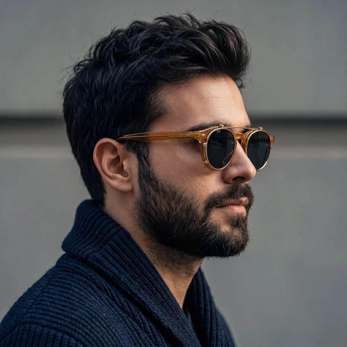 Rugged Side-Profile Portrait with Vintage Eyewear - Nano Banana Pro AI Prompt for Profile / Avatar reference