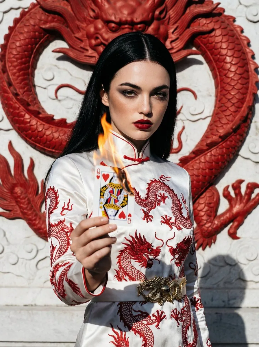 Fashion Portrait with Chinese Dragon Qipao reference