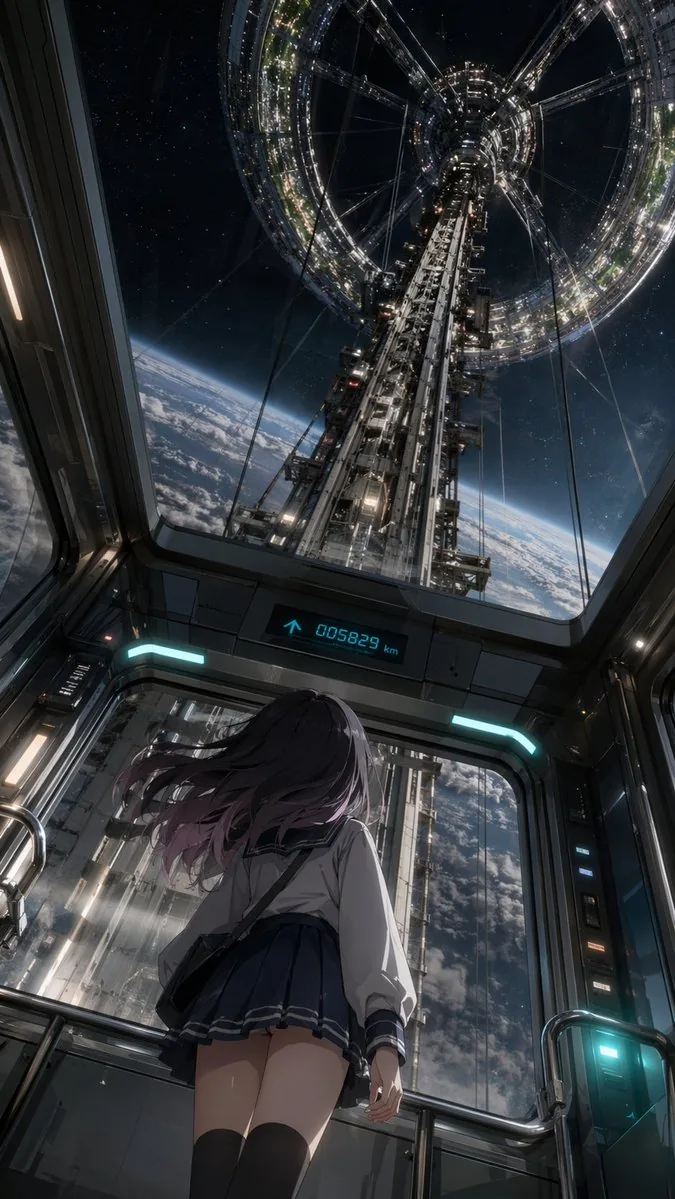 Anime Girl in Space Elevator reference