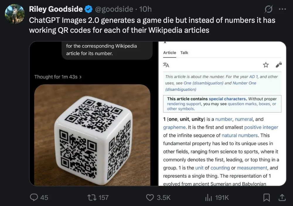 Tweet Screenshot of QR Code Dice Demo reference