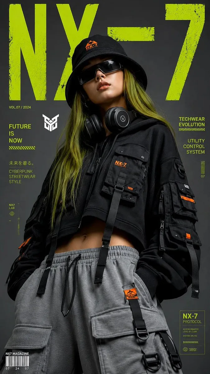 Techwear Cyberpunk Fashion Portrait reference