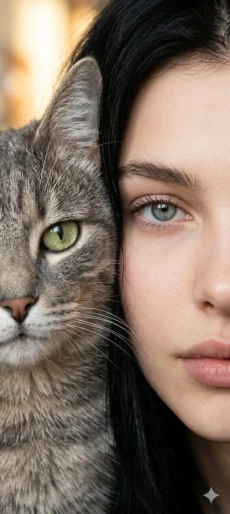 Human-Pet Split Face Portrait reference