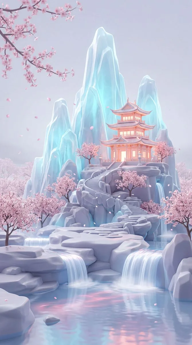 Dreamy Pastel Fantasy Pagoda reference