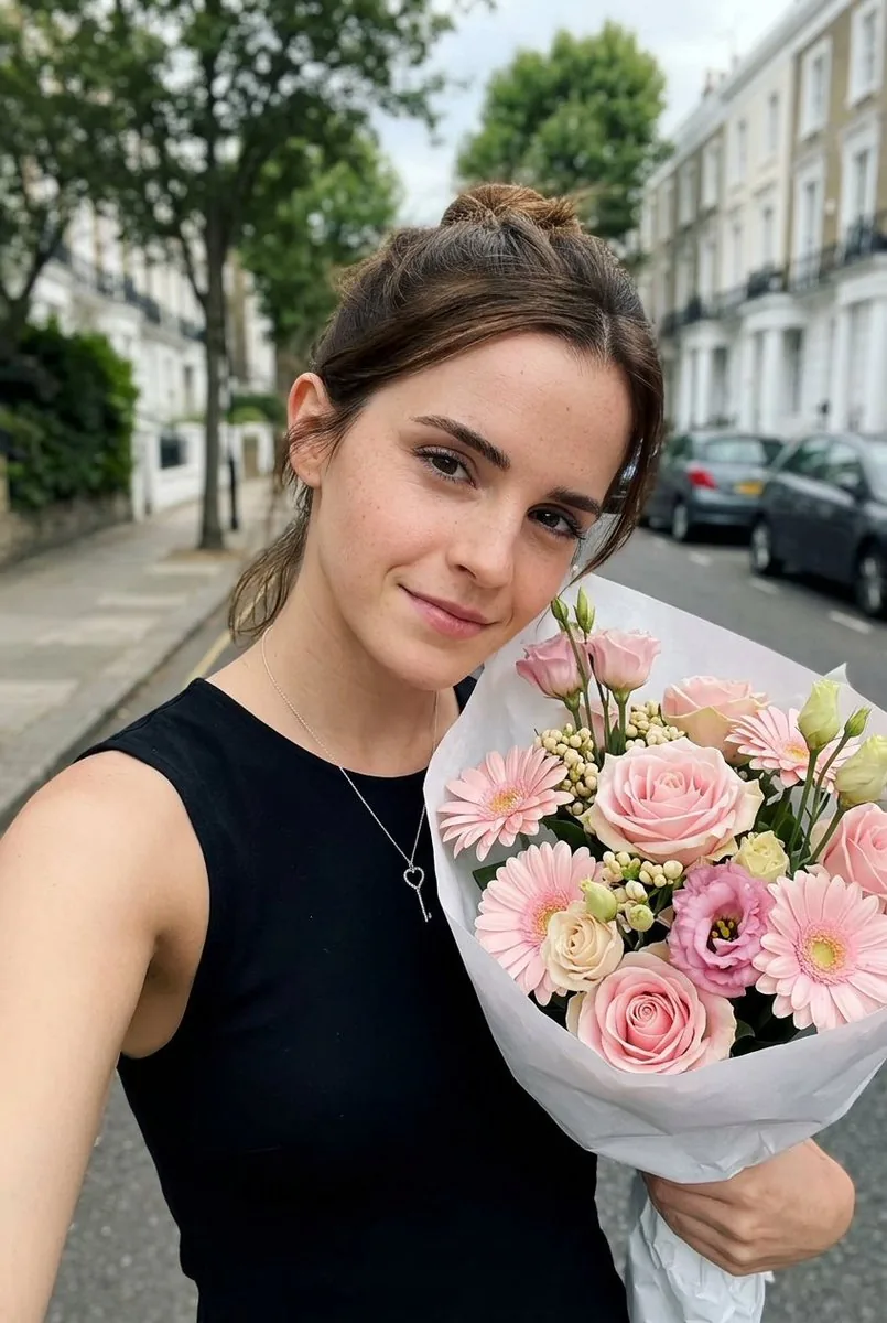 Realistic Smartphone Selfie with Flowers - Nano Banana Pro AI Prompt for Social Media Post reference