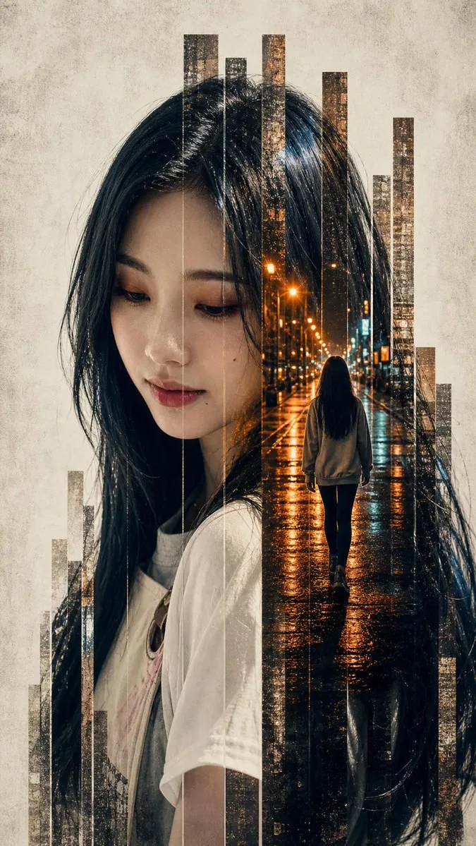 Vertical Slice Double Exposure Woman reference