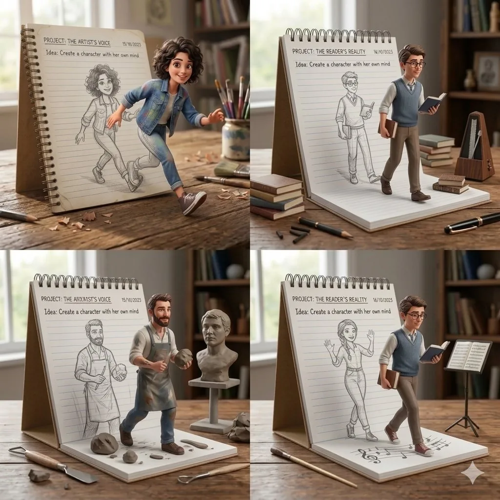 Creative Concept of Hand-Drawn Characters Coming to Life reference