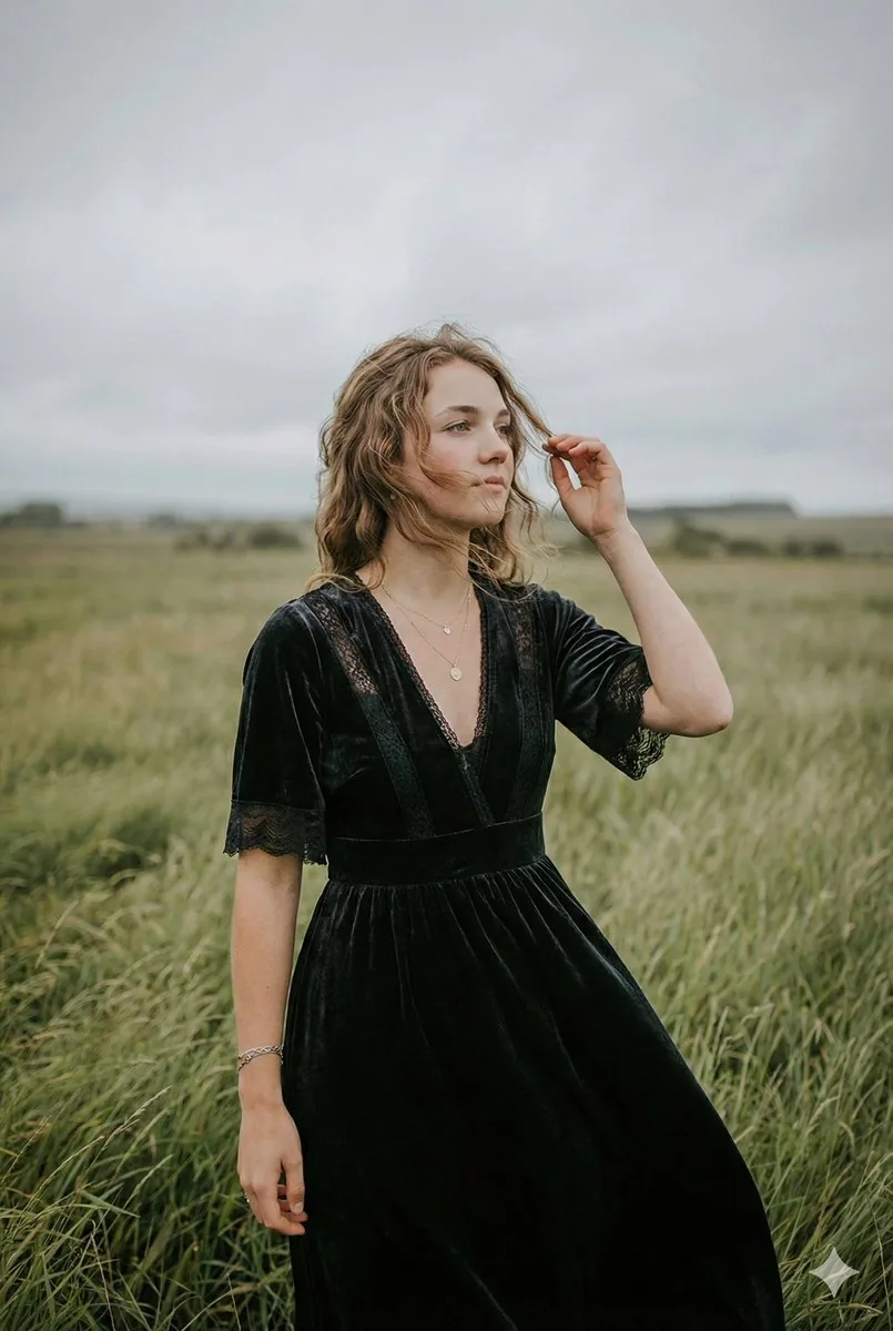 Serene Western Girl in Tall Grass Portrait reference