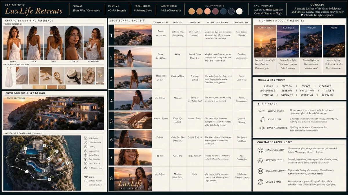 Cinematic Storyboard Production Board reference