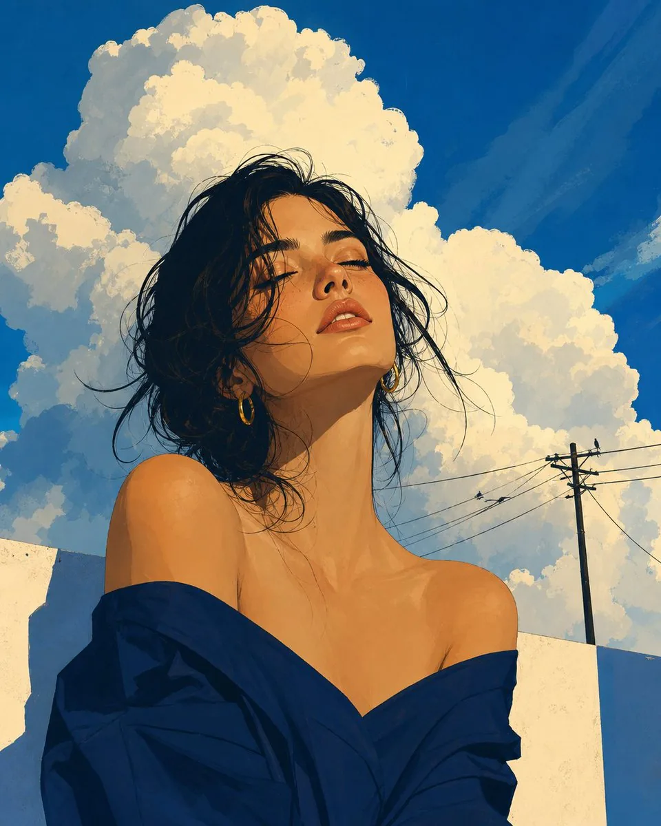 Editorial Fashion Illustration of a Woman Resting reference