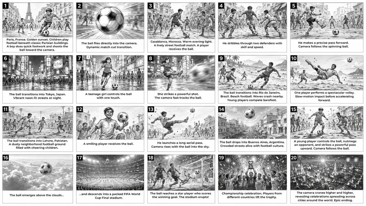 Global Football Commercial Storyboard reference