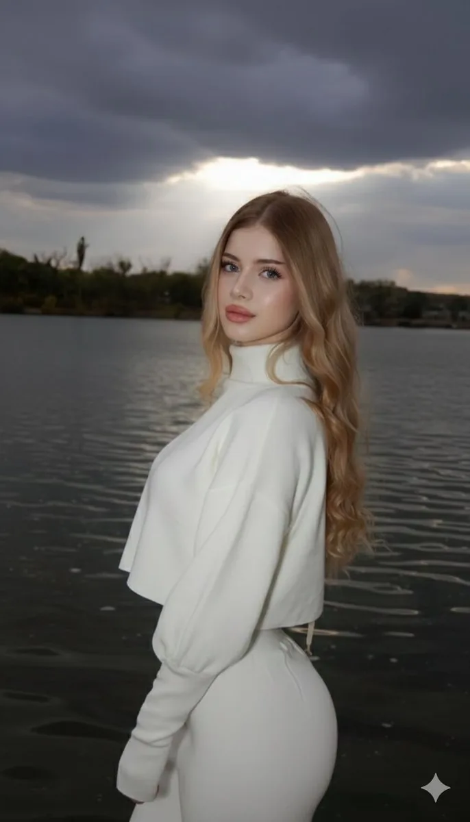 Cinematic Lakeside Fashion Portrait Prompt (Golden Hour) - Nano Banana Pro AI Prompt for Product Marketing reference