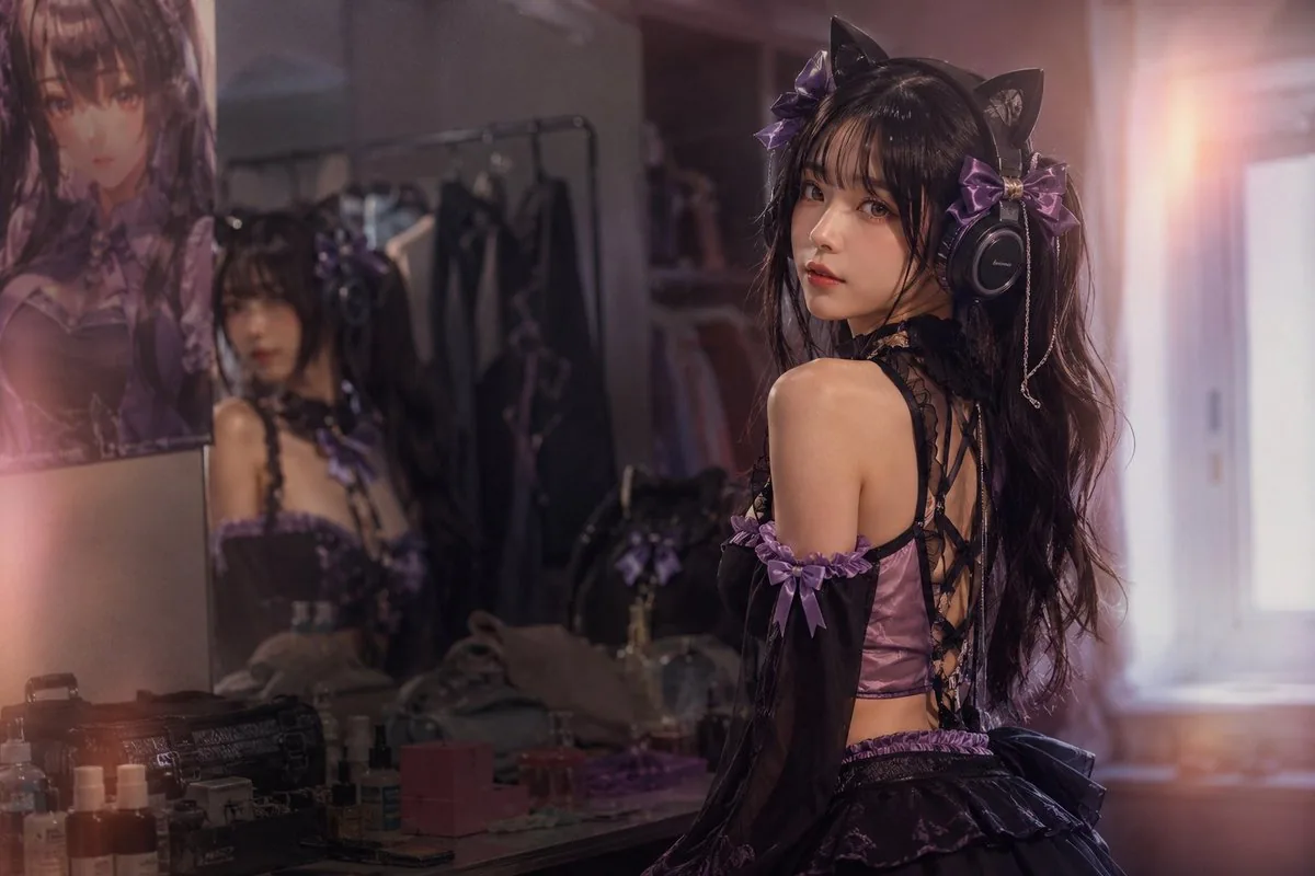 Gothic Catgirl Cosplay Dressing Room reference