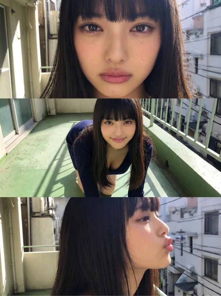 Horizontal three-panel emotional portrait from one image reference