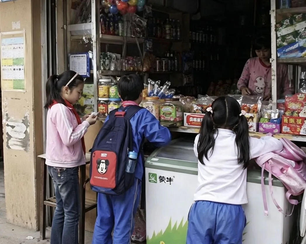 Chinese Schoolchildren at Corner Shop reference