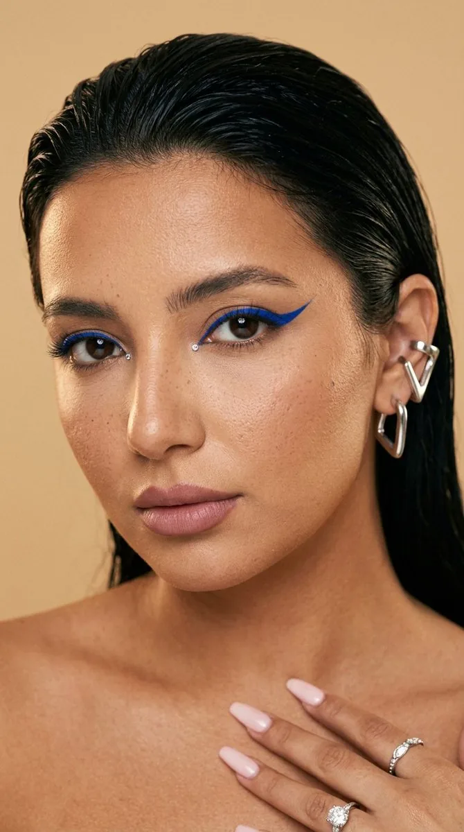 Editorial Beauty Cobalt Eyeliner Shot - Nano Banana Pro AI Prompt for Product Marketing reference