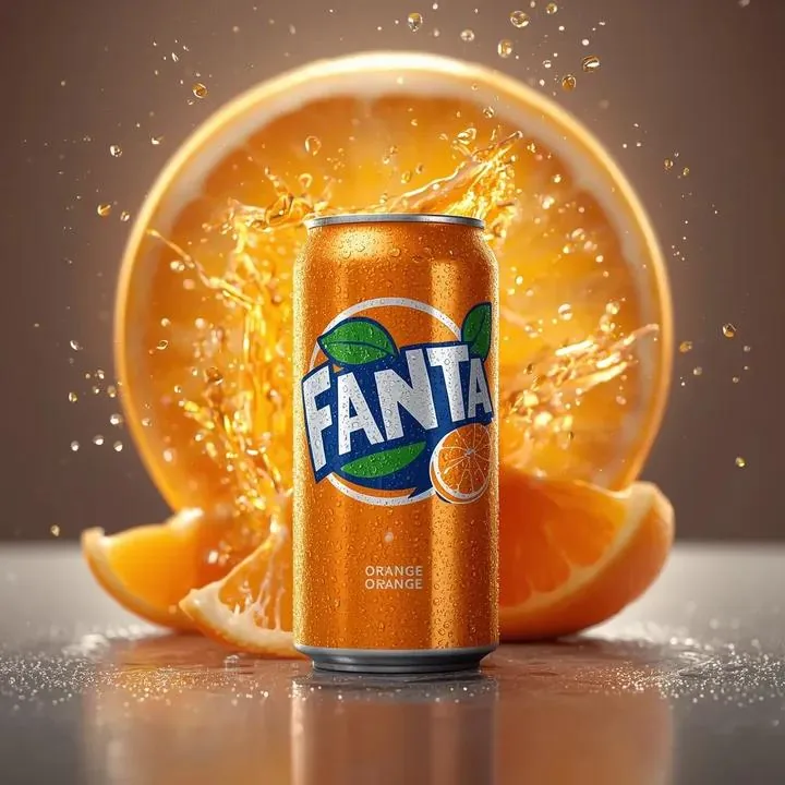 Hyper-realistic Fanta Orange Product Shot with Splash - Nano Banana Pro AI Prompt for Product Marketing reference