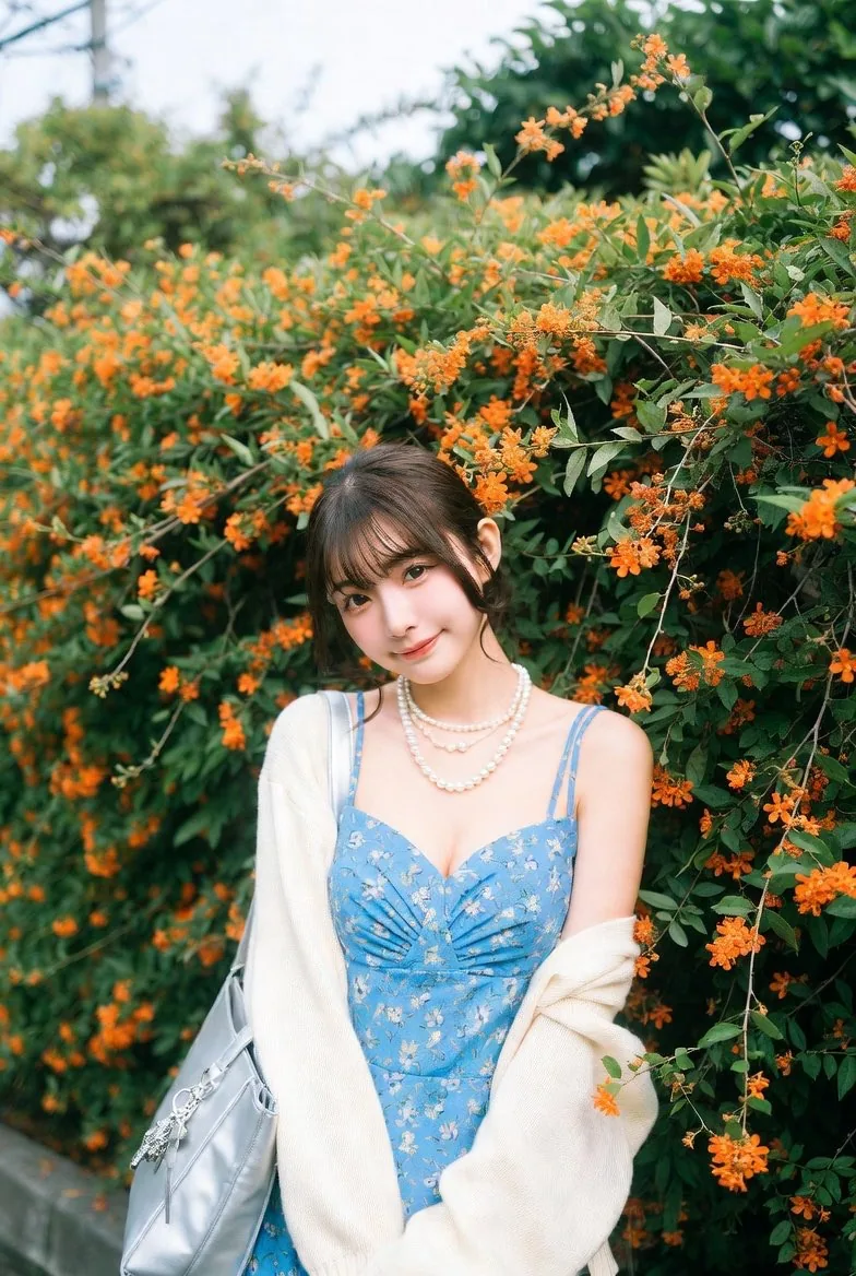 Ultra-Realistic Street-Garden Portrait of an Asian Idol reference