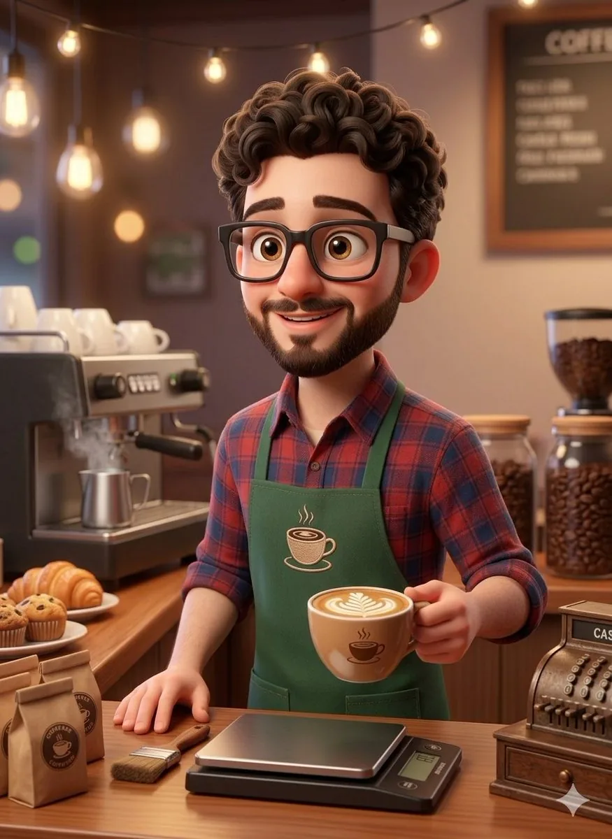 3D Rendered Barista Character in Pixar Style reference