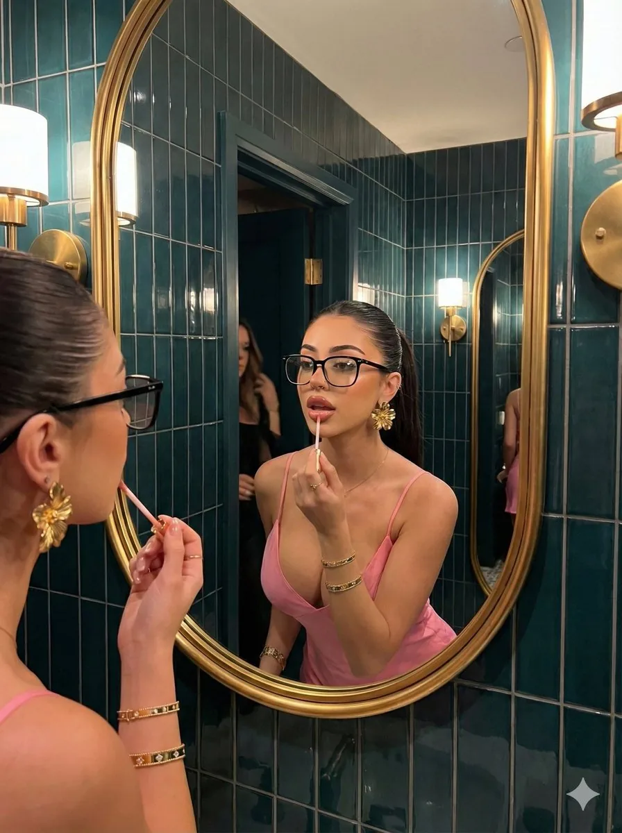 Glamorous Mirror Reflection Beauty Shot Prompt - Nano Banana Pro AI Prompt for Social Media Post reference