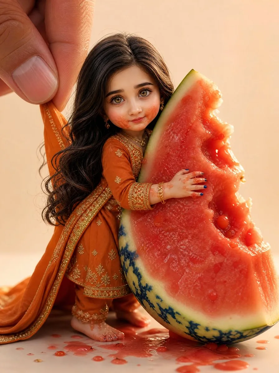 Miniature Doll Hugging Watermelon reference
