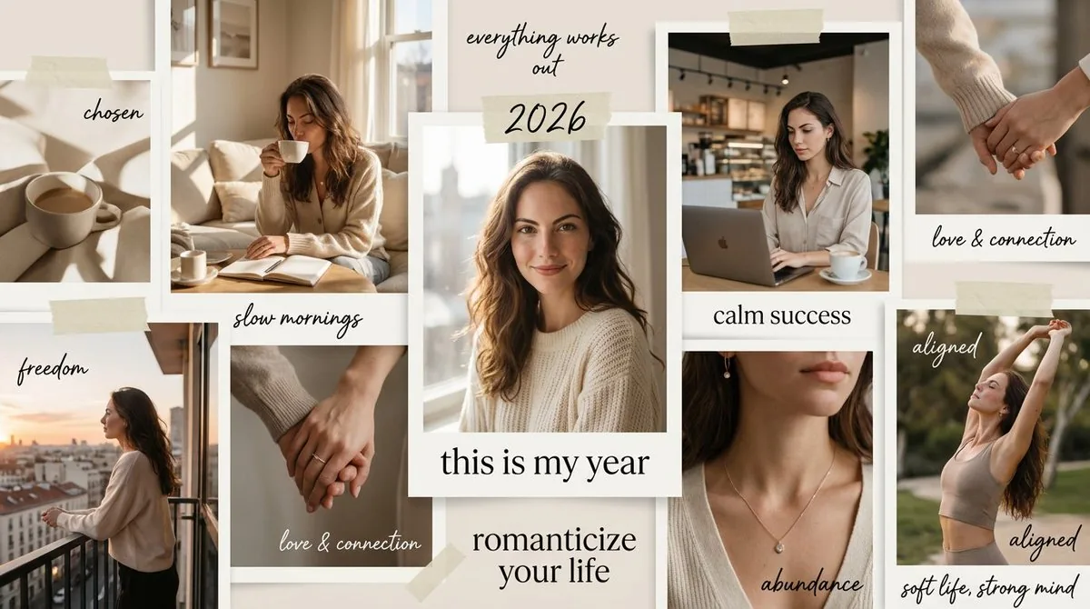 High-Aesthetic 2026 Vision Board Collage - Nano Banana Pro AI Prompt for Social Media Post reference