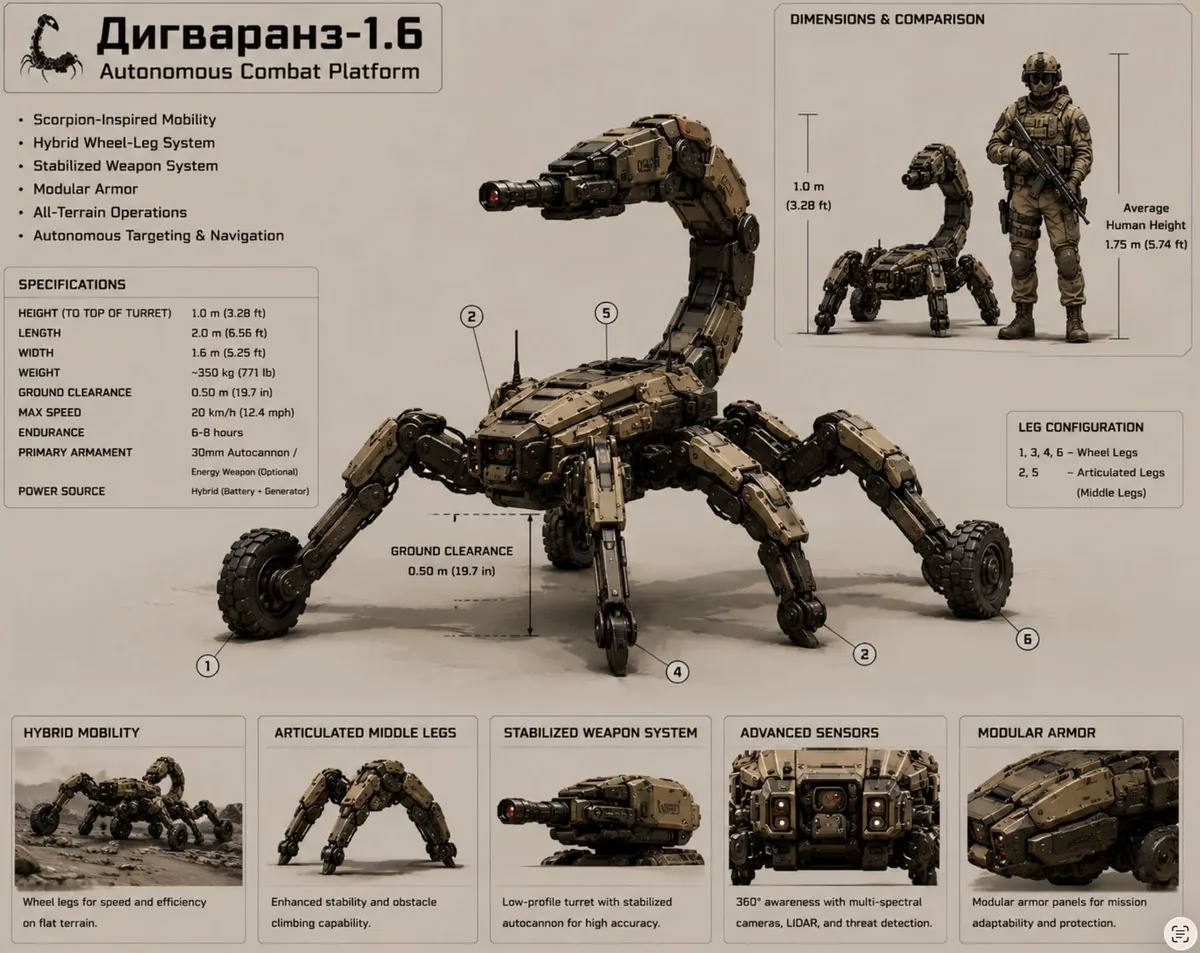 Scorpion Combat Robot Spec Sheet reference