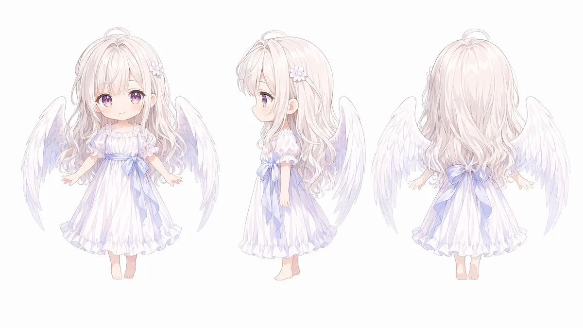 Chibi Angel Three-View Turnaround reference