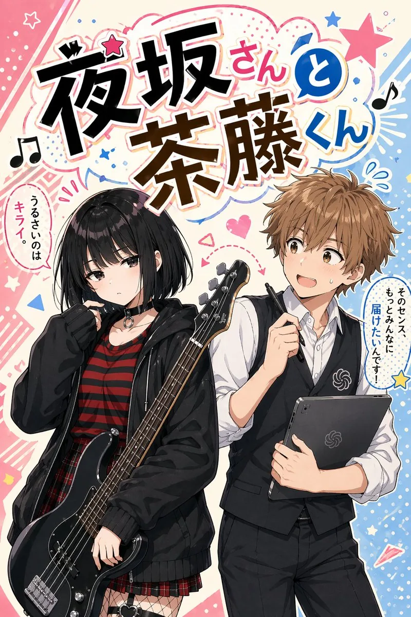 Manga Cover With Bass Girl and Designer Boy reference