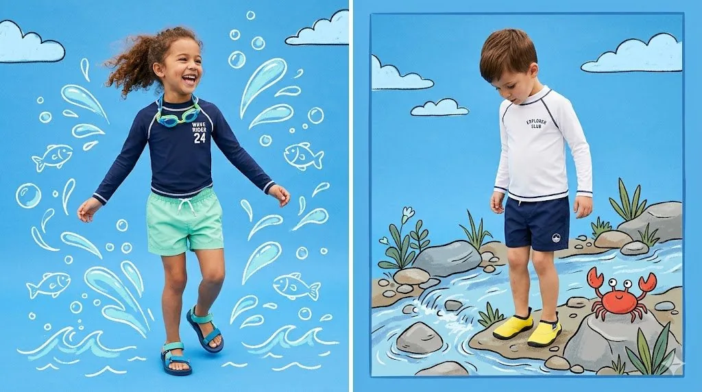 Children's fashion editorial diptych prompt reference